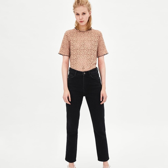 LACE T-SHIRT WITH PIPING ZARA - Picture 4 of 4